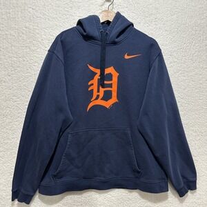 Nike Men's Detroit Tigers Old English D Navy Blue Baseball Hoodie Sweatshirt 2XL